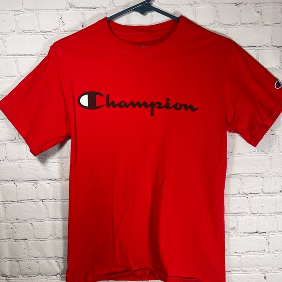 Champion Mens Small Graphic Cotton Tee Script Red Logo - Picture 2 of 7